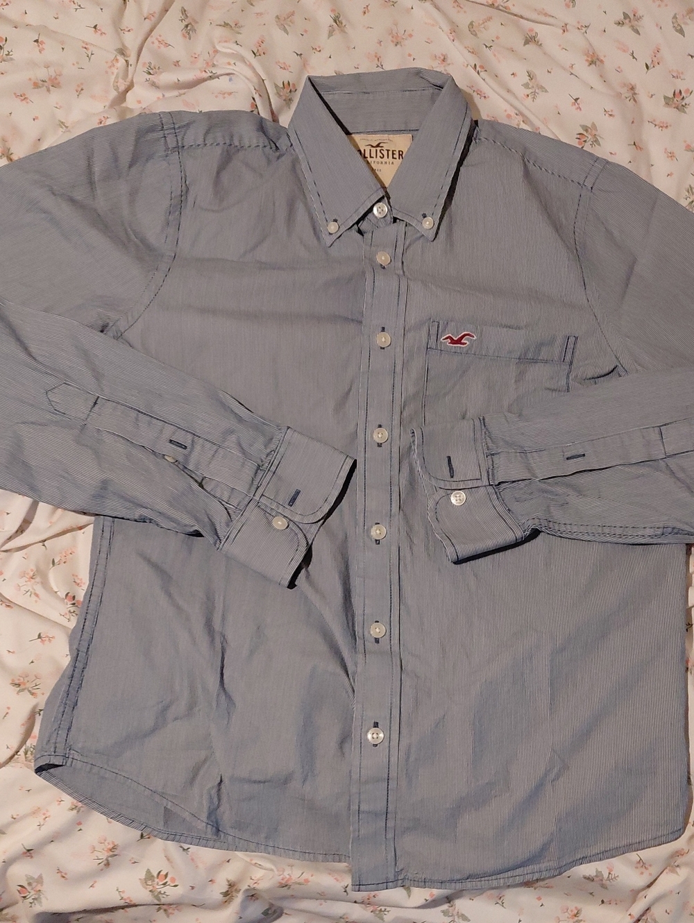 Hollister Men's Pale Blue Pinstripe Button-Down Shirt